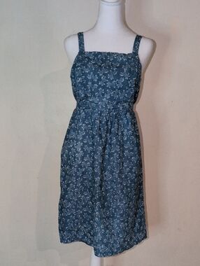 Blue Floral Square-Neck Midi Dress Size M